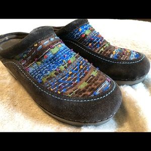 Dansko leather/fabric clogs